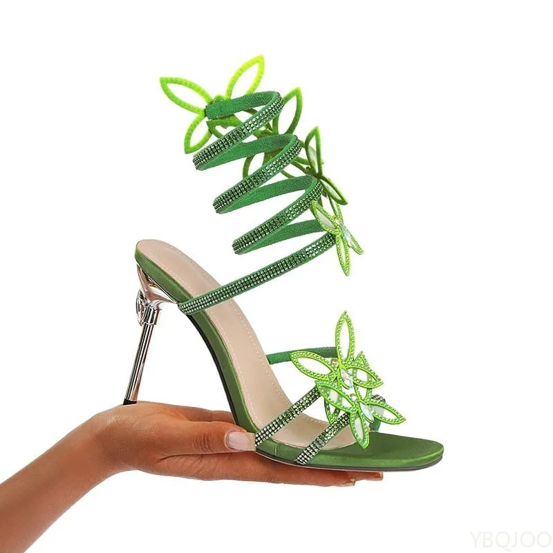 Luxurious French Style Water Diamond Bow High Heels Wrapped Sandals