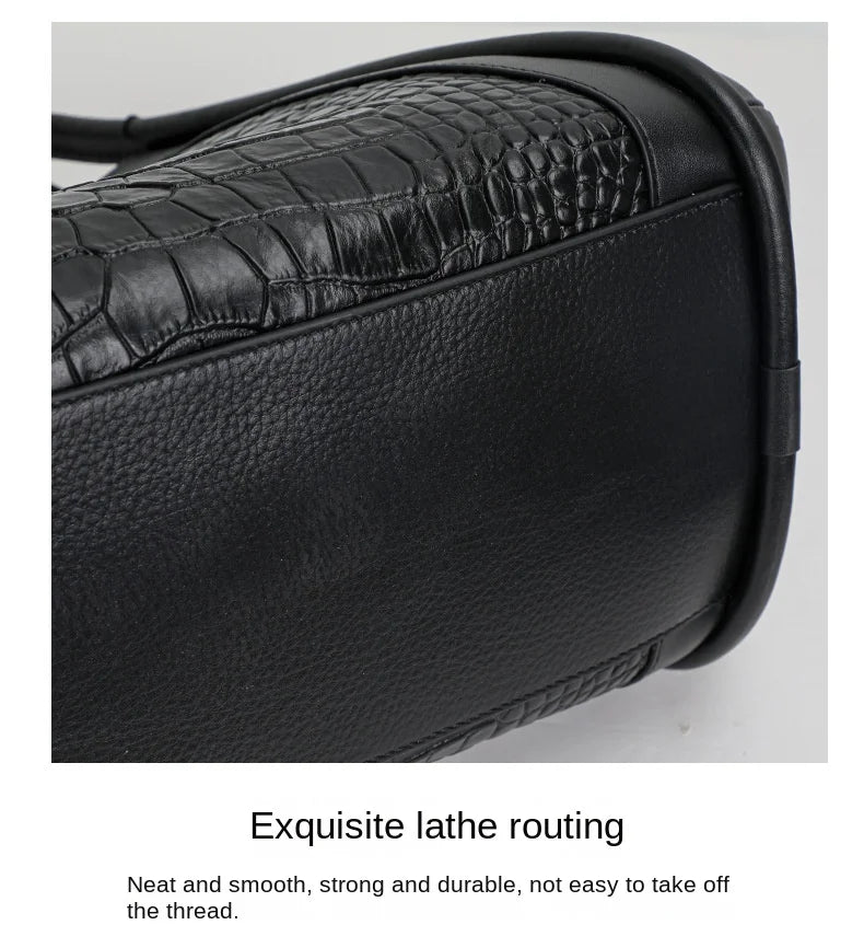 Oversized Crocodile Pattern Leather Tote Shoulder Bag