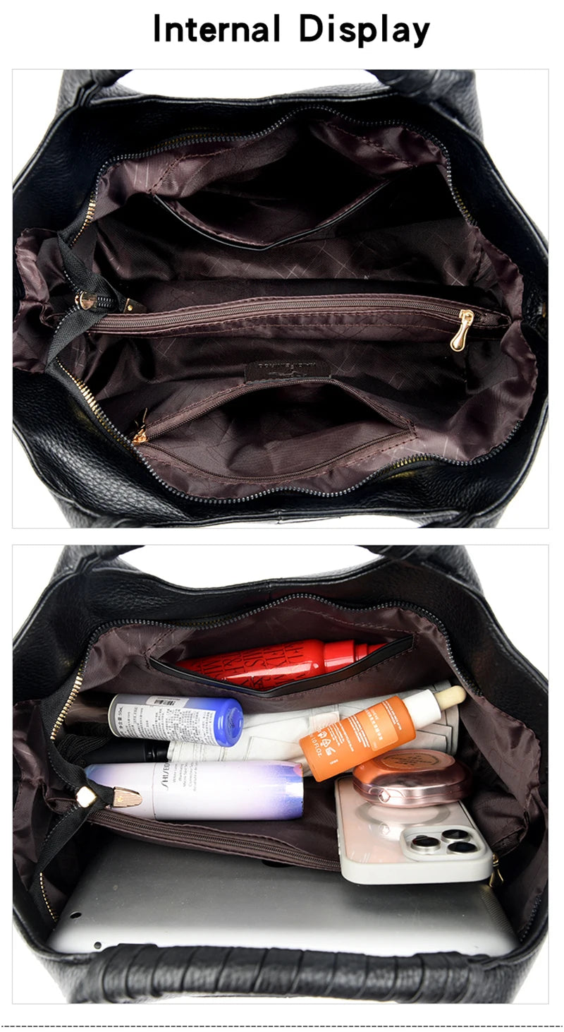 Leather Diagonal Crossbody Tote Bag