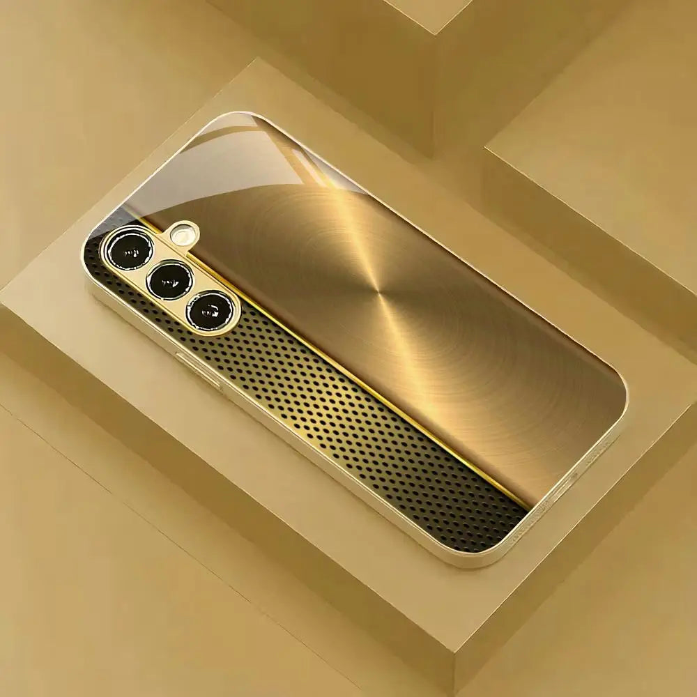 Samsung Galaxy Gold Glass Case – Electroplated Textured Shockproof Phone Cover
