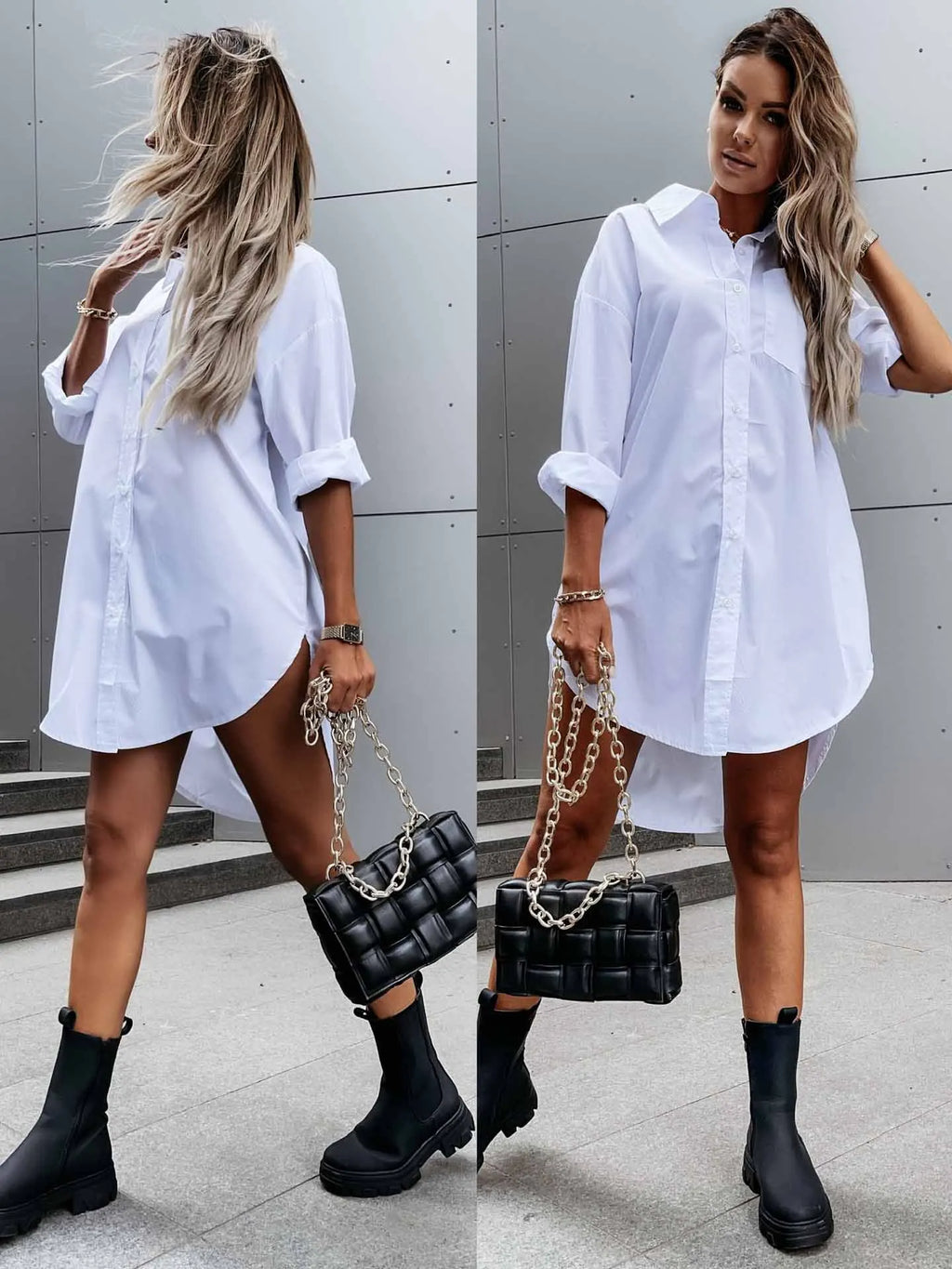 Women’s Solid Color Button Front Shirt Dress
