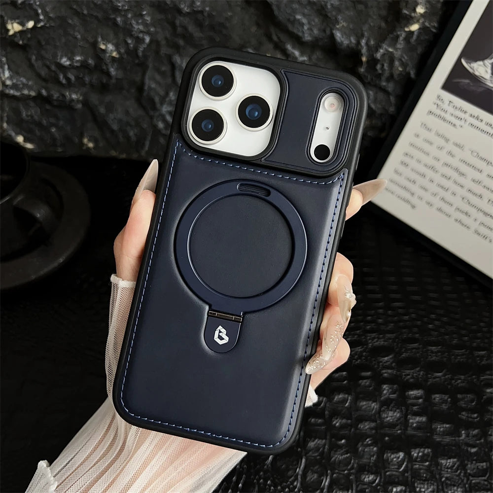 MagSafe PU Leather Ring Stand Case for iPhone