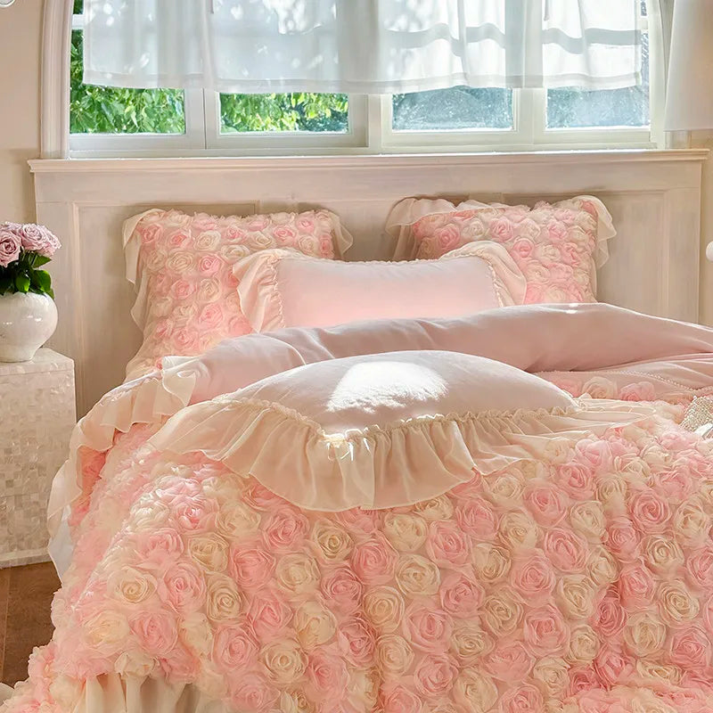 Luxurious  Velvet 3D Roses Bedding Set