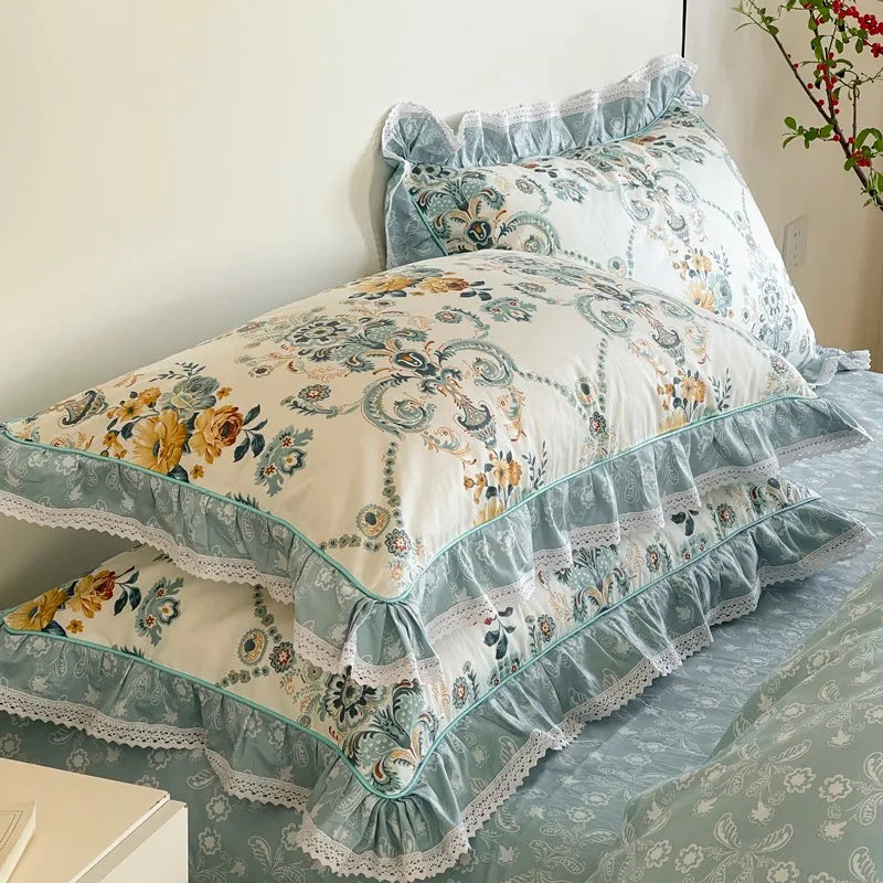 Elegant Ruffle Elegant Vintage Floral Bedding Set 100% Cotton