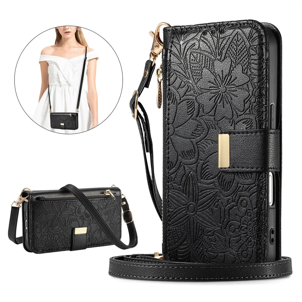 Leather Zipper Wallet Crossbody iPhone Case
