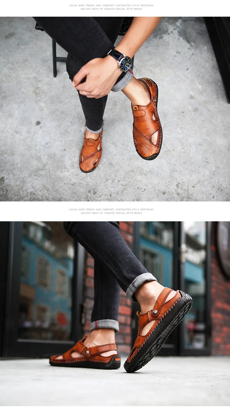 Men’s Premium Leather Sandals – Breathable Slip-On