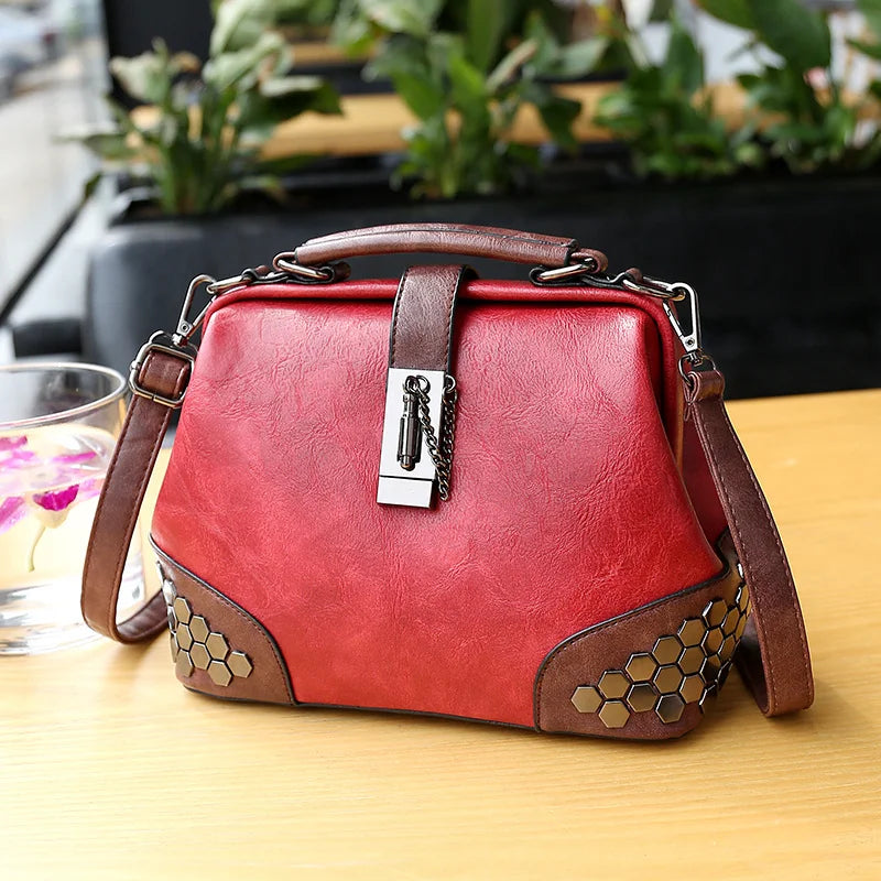 Rivet Leather Shoulder Handbag