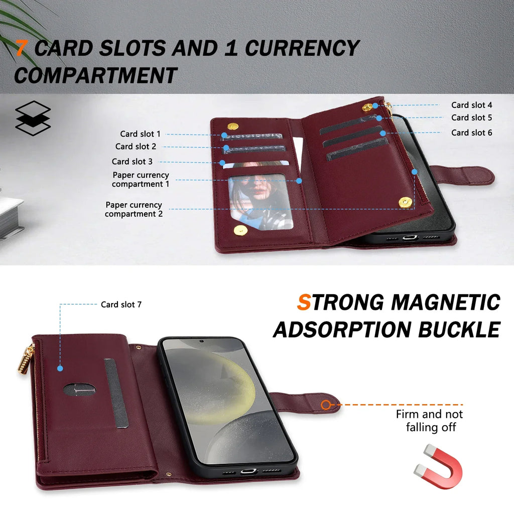 Samsung Galaxy Crossbody Leather Case with Zipper Wallet & Card Holder