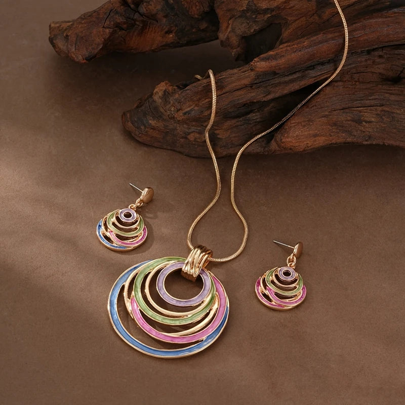 3pc/set Large Round Earrings Collar Necklace Set