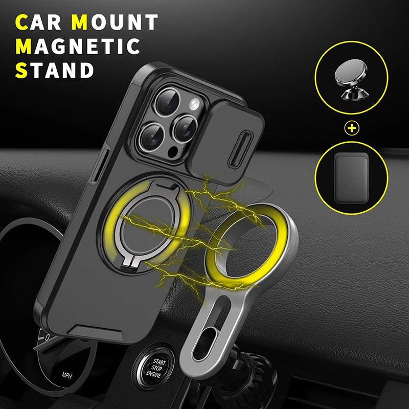 Heavy Duty iPhone Case with 360° Rotating Ring – Car Mount Holder TPU + PC Bumper