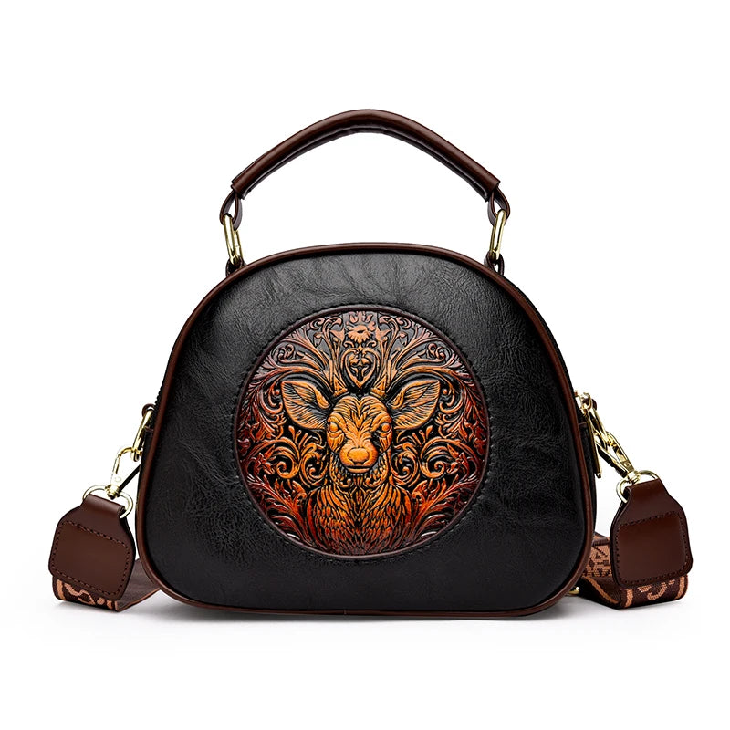 Vintage Embossed Round Shoulder Bag