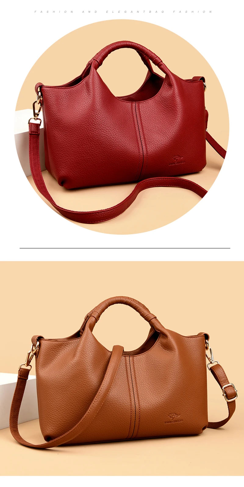 Leather Diagonal Crossbody Tote Bag