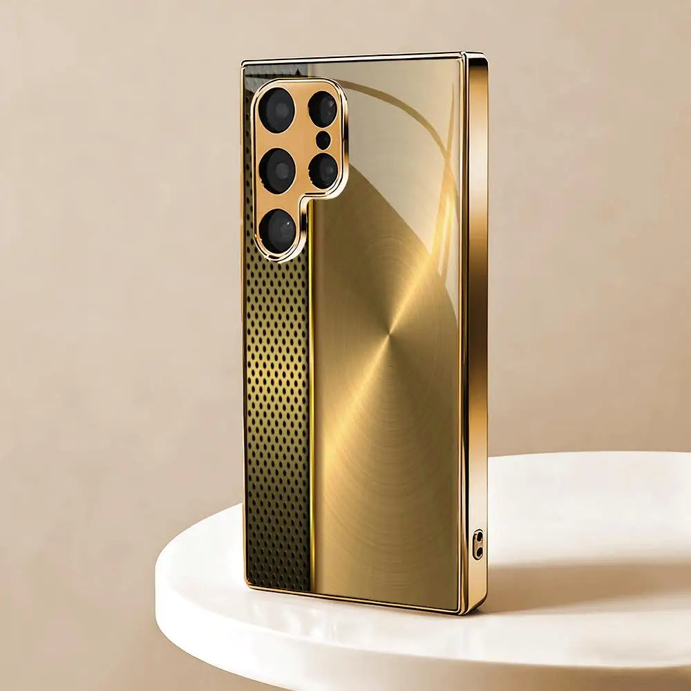 Samsung Galaxy Gold Glass Case – Electroplated Textured Shockproof Phone Cover