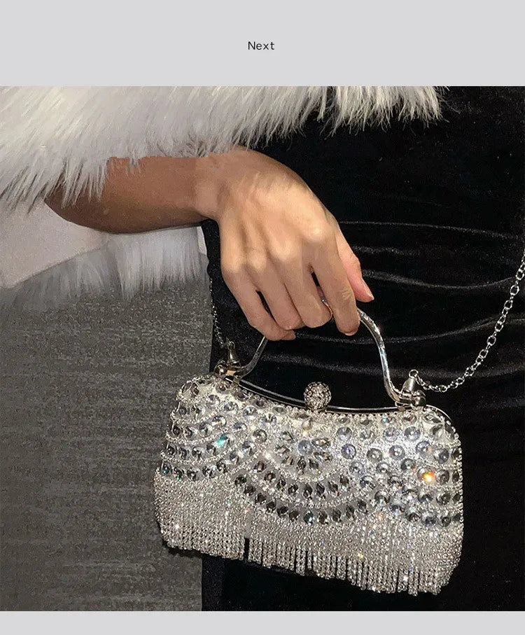 Diamond Evening Gold Clutch Tassel Bag