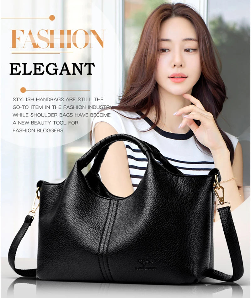 Leather Diagonal Crossbody Tote Bag