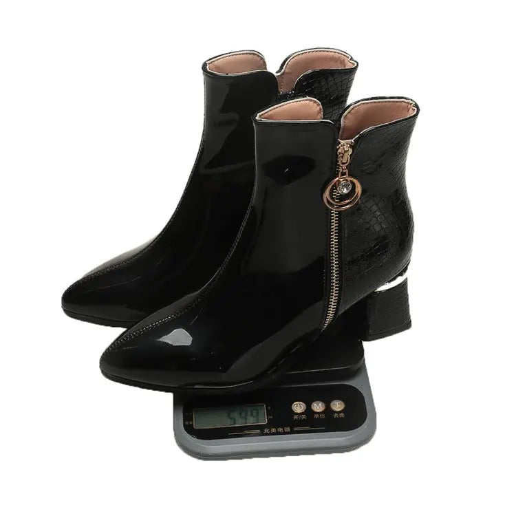 Patent Leather Pointed Toe Ankle Boots
