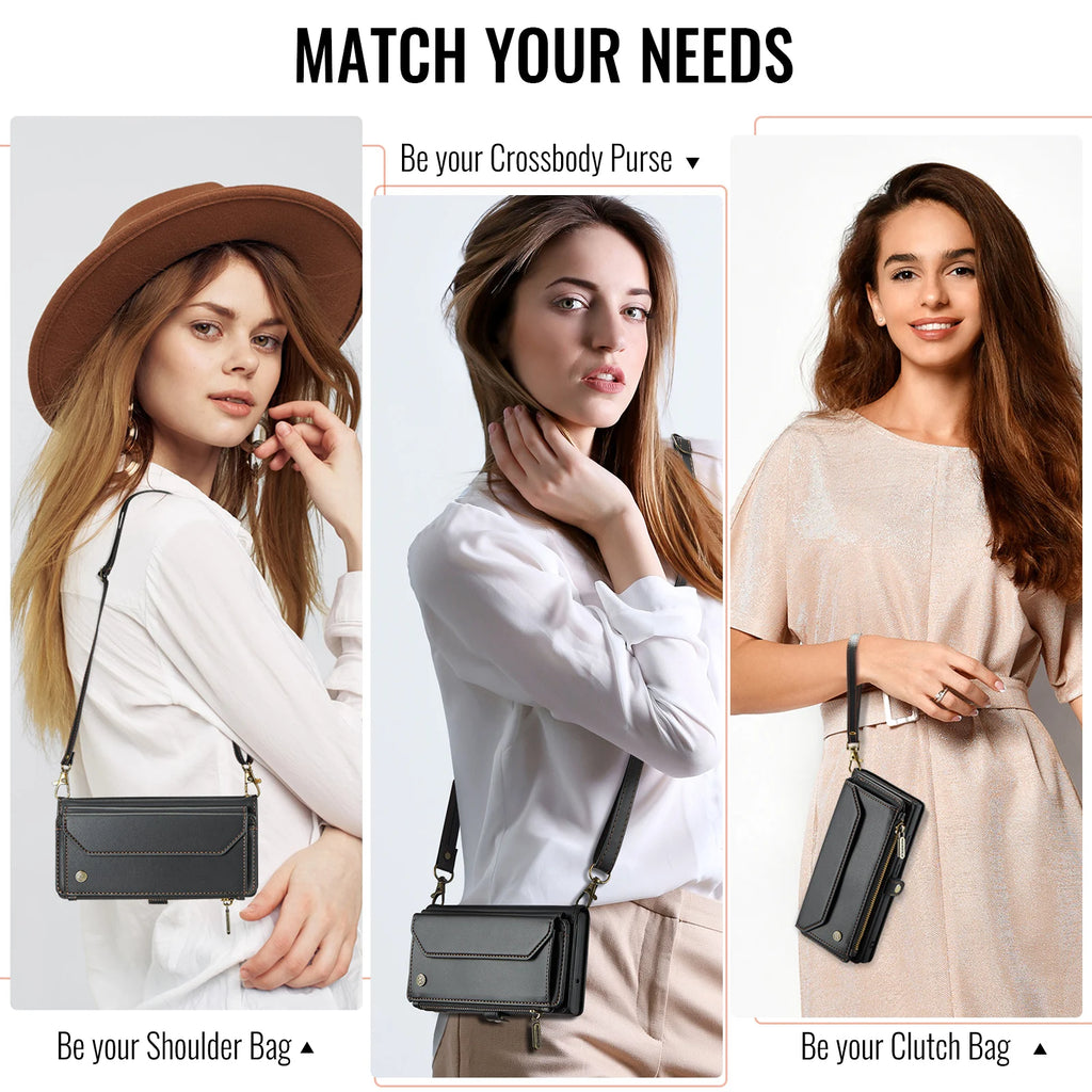 Leather Strap Zipper Card Holder Phone Wallet  Case for iPhone