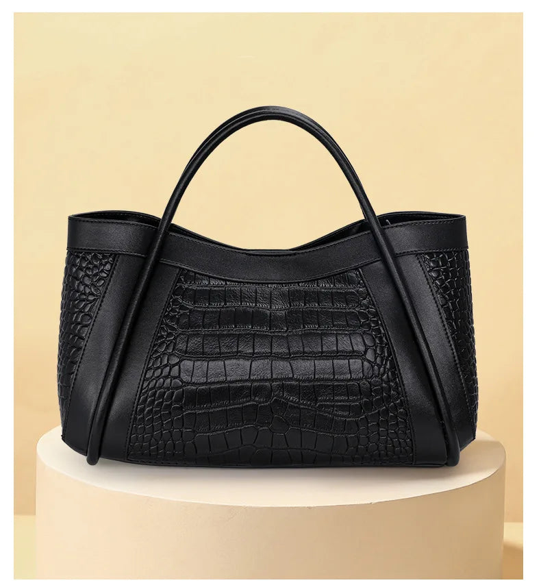 Oversized Crocodile Pattern Leather Tote Shoulder Bag