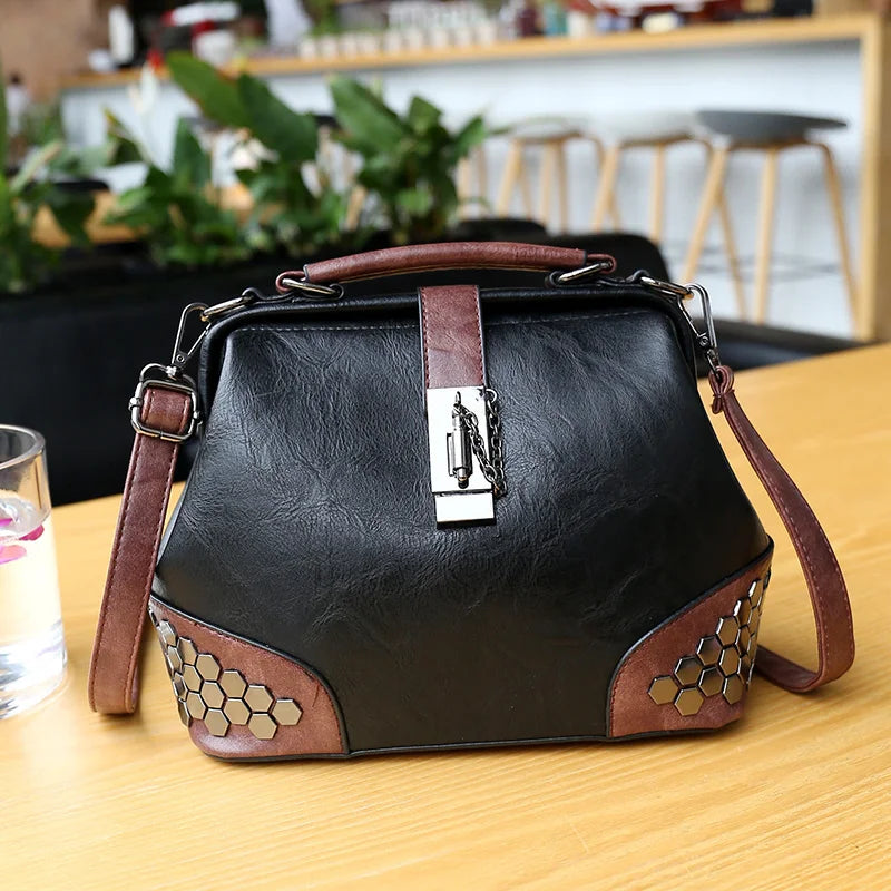 Rivet Leather Shoulder Handbag
