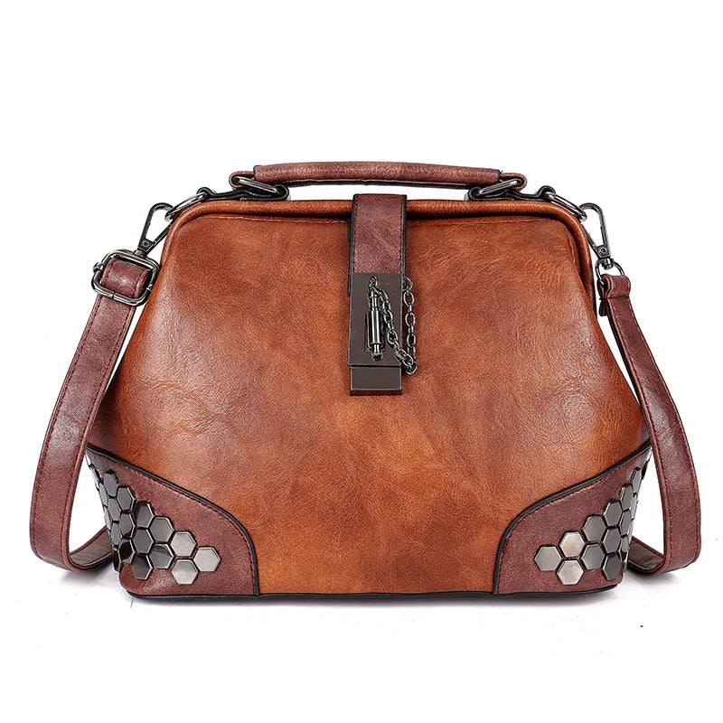 Rivet Leather Shoulder Handbag