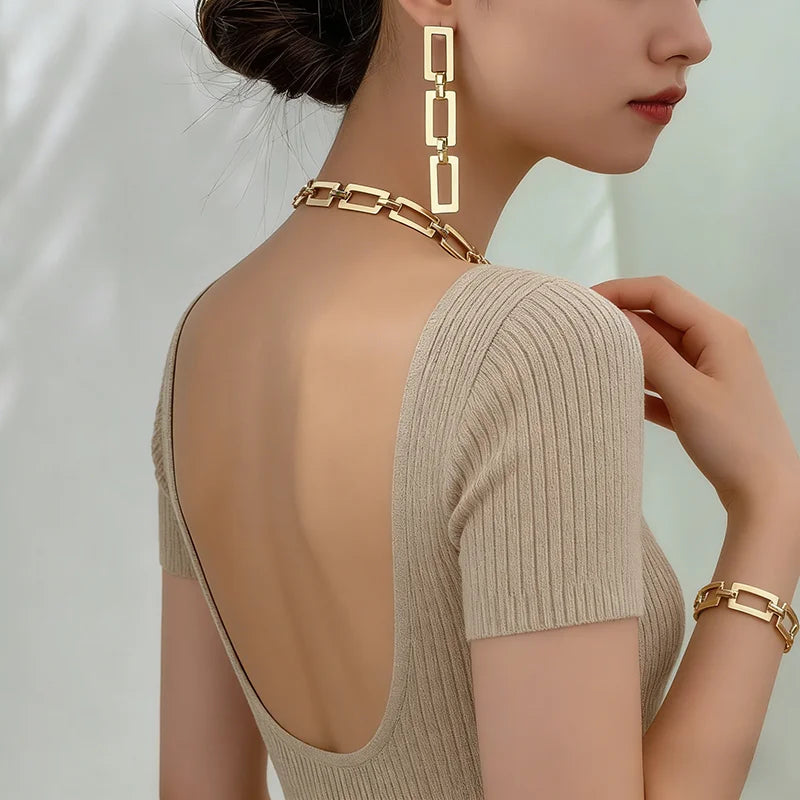 3PCS Stainless Steel Geometric Necklace/Earrings/Bracelet Set