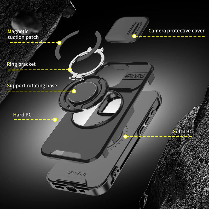 Heavy Duty iPhone Case with 360° Rotating Ring – Car Mount Holder TPU + PC Bumper