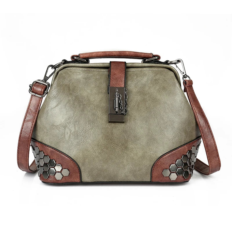 Rivet Leather Shoulder Handbag