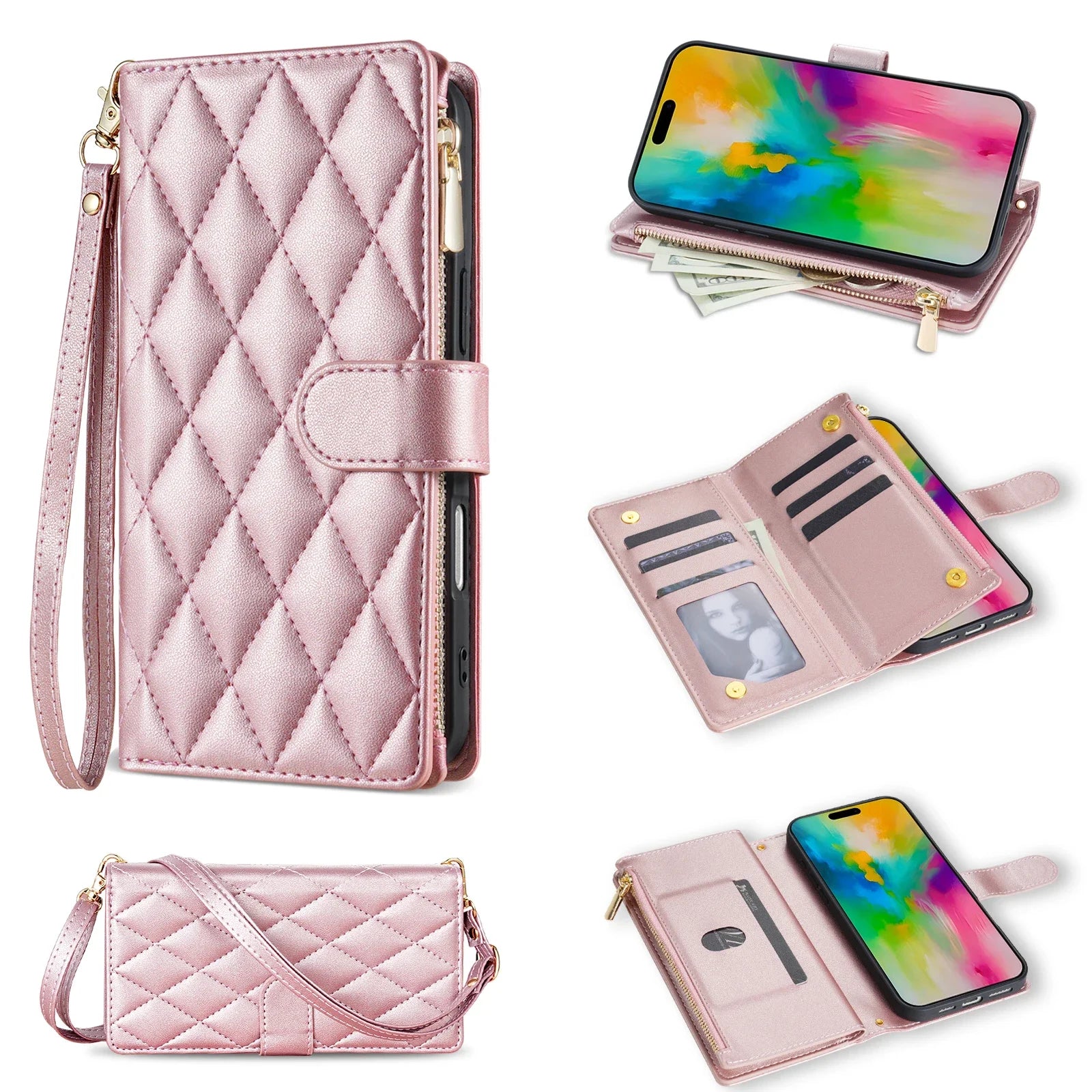 Samsung Galaxy Crossbody Leather Case with Zipper Wallet & Card Holder