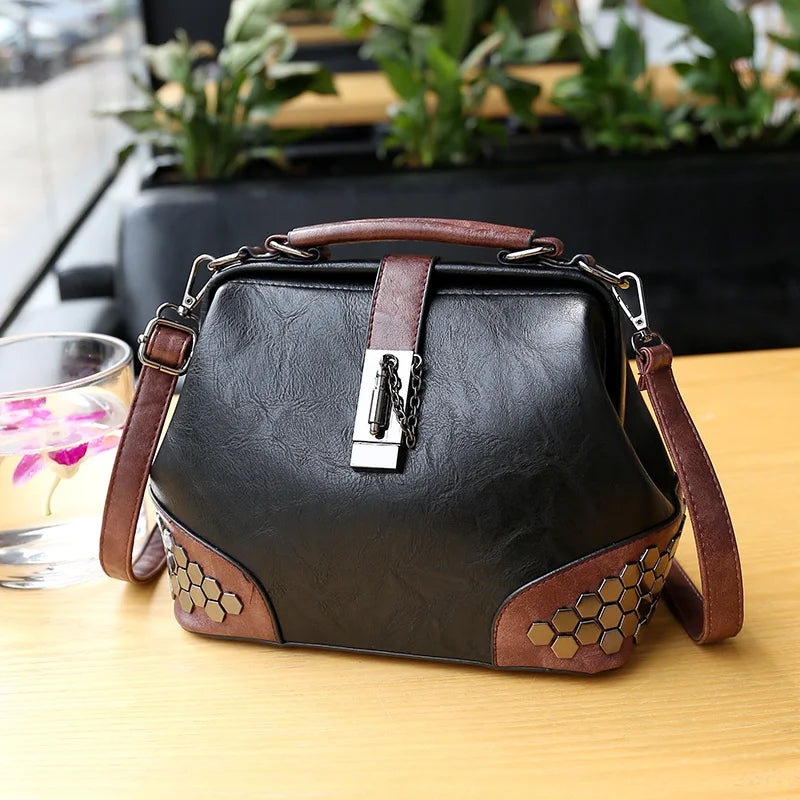 Rivet Leather Shoulder Handbag