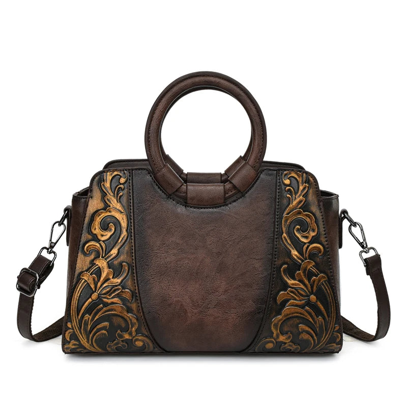 Vintage Embossed PU Leather Women's Shoulder Bag