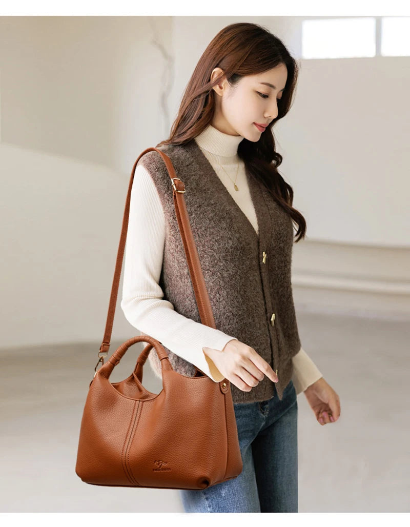 Leather Diagonal Crossbody Tote Bag