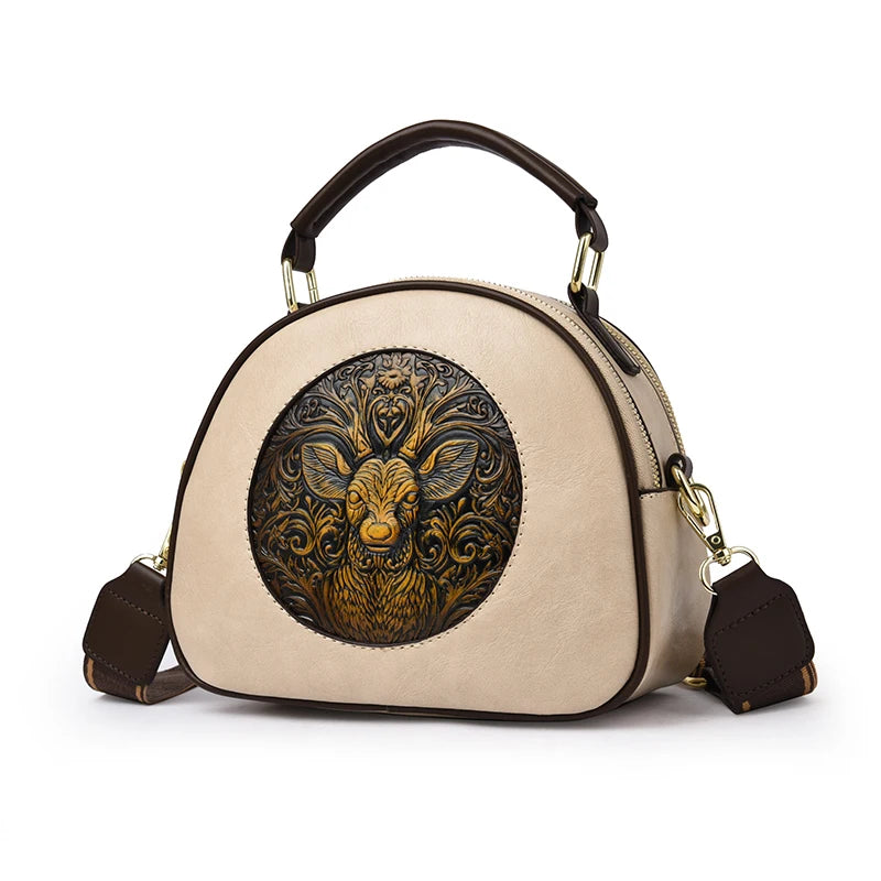 Vintage Embossed Round Shoulder Bag