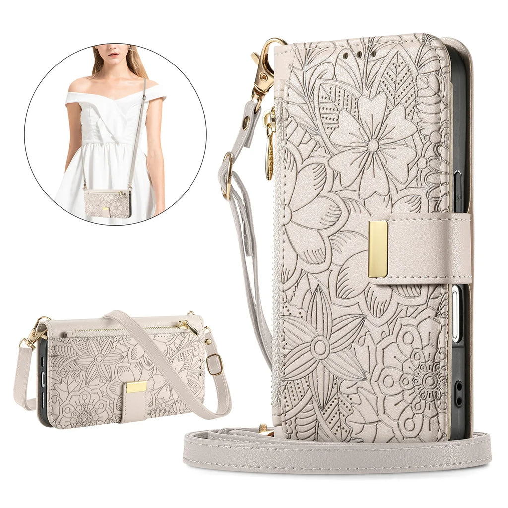 Leather Zipper Wallet Crossbody iPhone Case