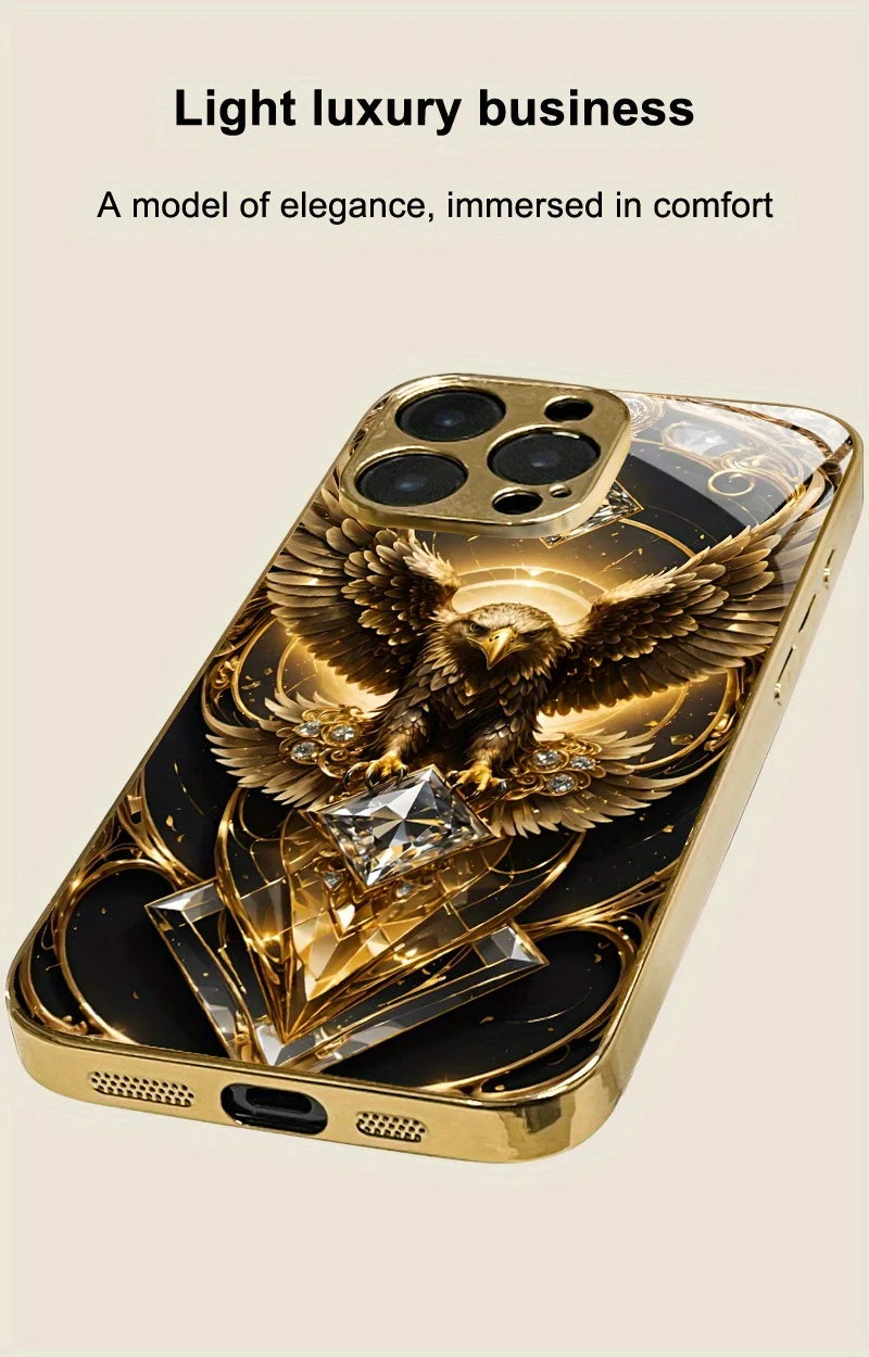 Eagle Gold Electroplated Glass TPU Phone Case For iPhone