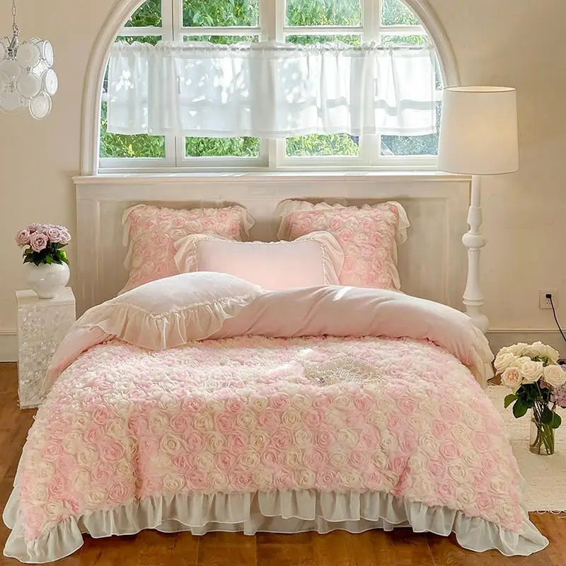 Luxurious  Velvet 3D Roses Bedding Set