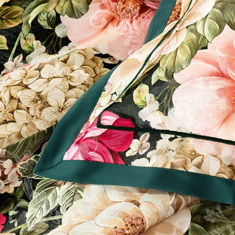  Vintage Chic Blooming Flowers Jacquard Bedding Set