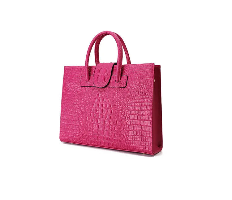 Large Crocodile Pattern Genuine Leather Shoulder Bag