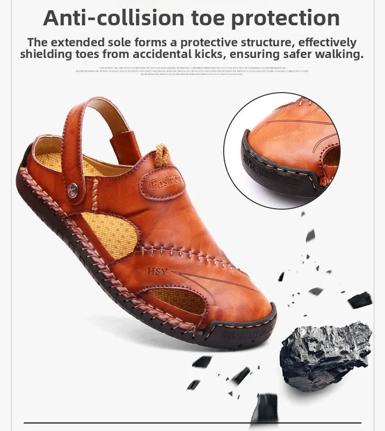 Men’s Premium Leather Sandals – Breathable Slip-On