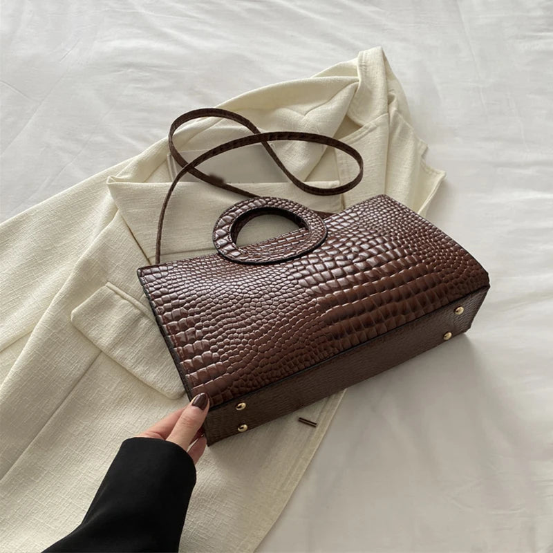 Crocodile Pattern PU Leather Square Handbag