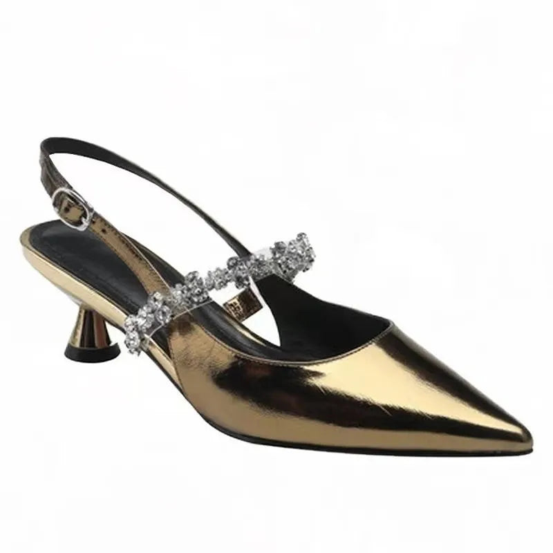 Women’s Rhinestone Slingback Mid Heel Pumps