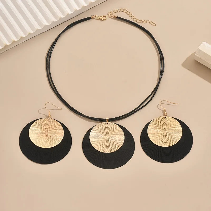 3pc/set Large Round Earrings Collar Necklace Set