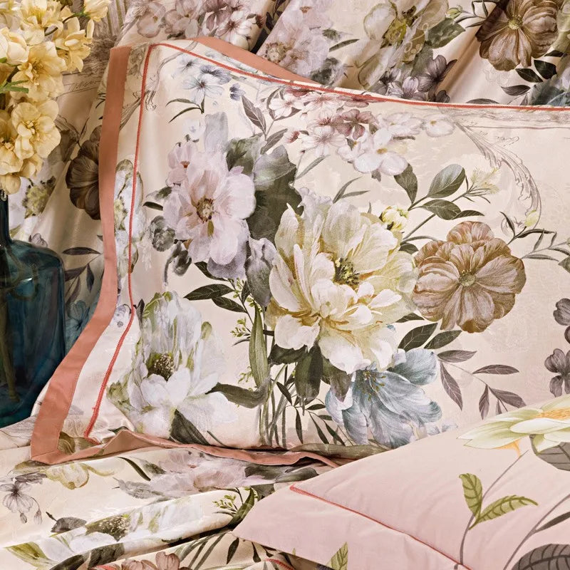  Vintage Chic Blooming Flowers Jacquard Bedding Set