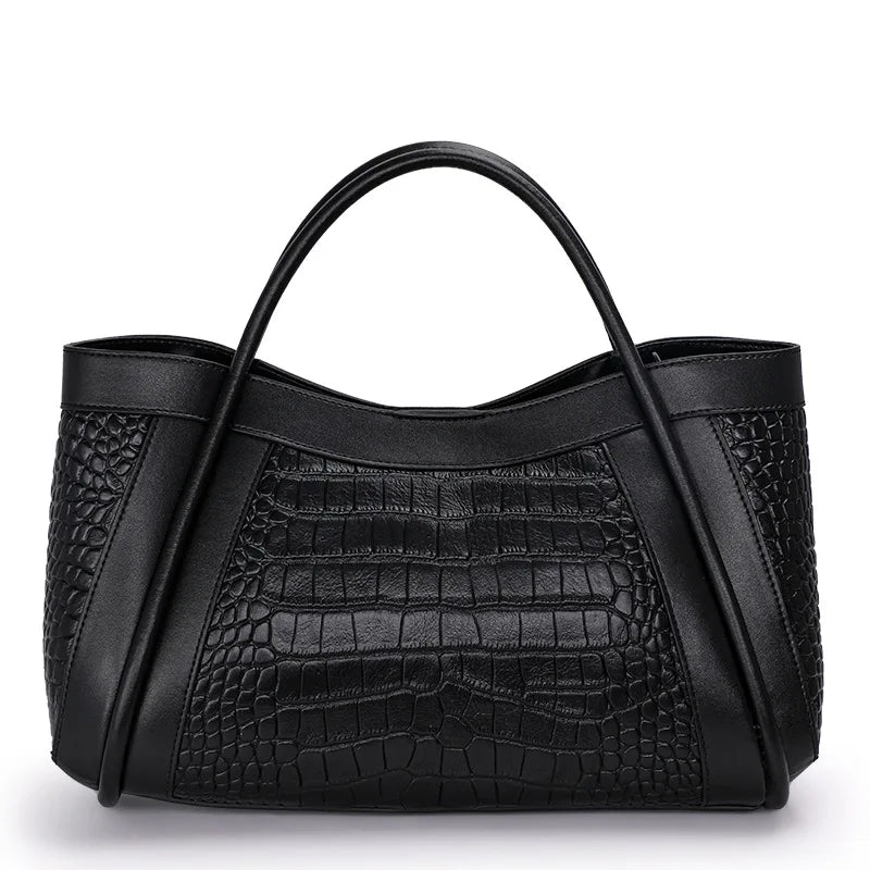 Oversized Crocodile Pattern Leather Tote Shoulder Bag