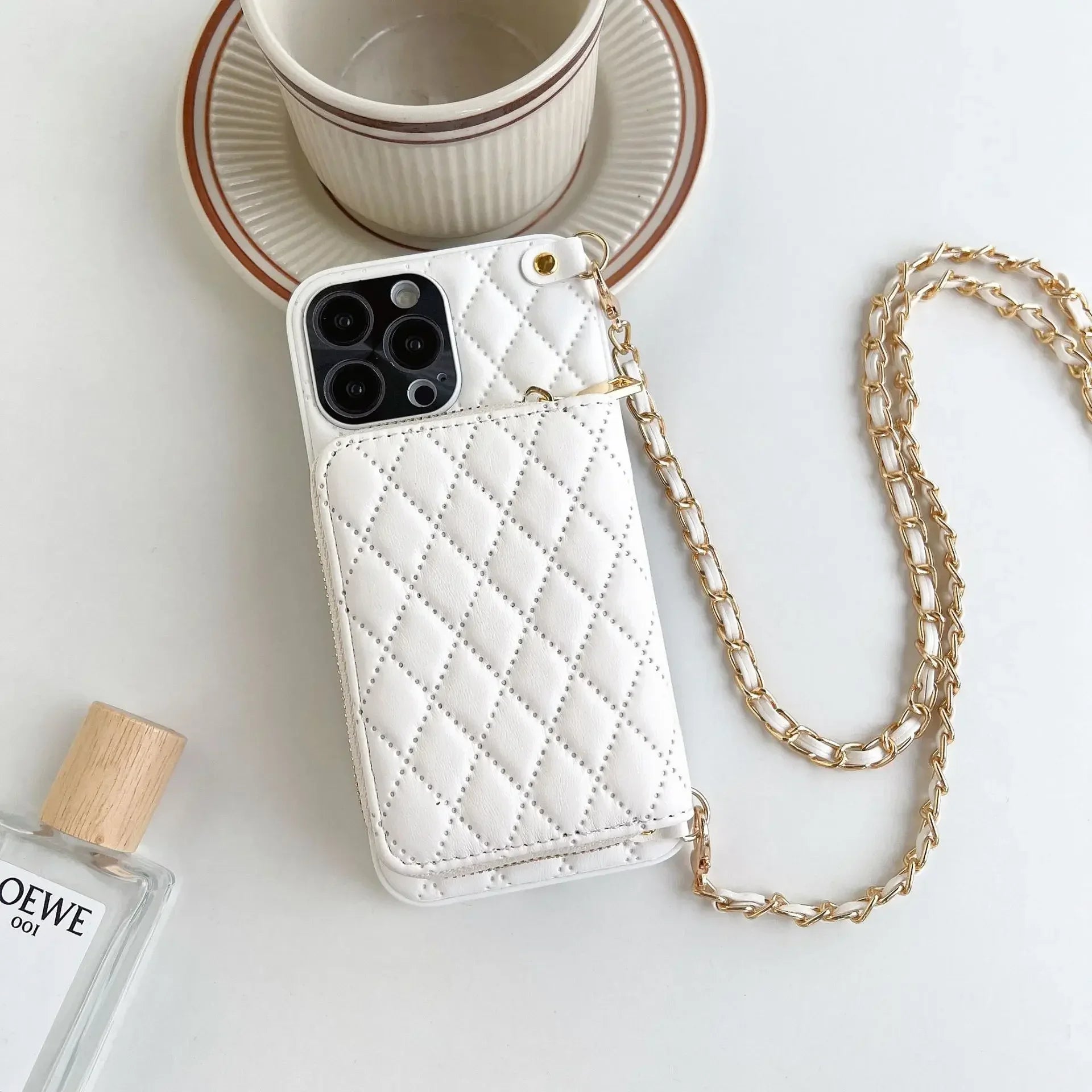 iPhone Crossbody Leather Case with Lanyard Strap – Wallet Card Holder Chain Phone Cover