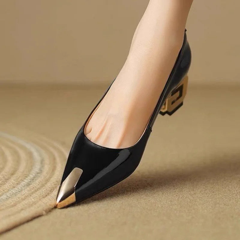 French Retro Metal-Toe High Heel Pumps for Women