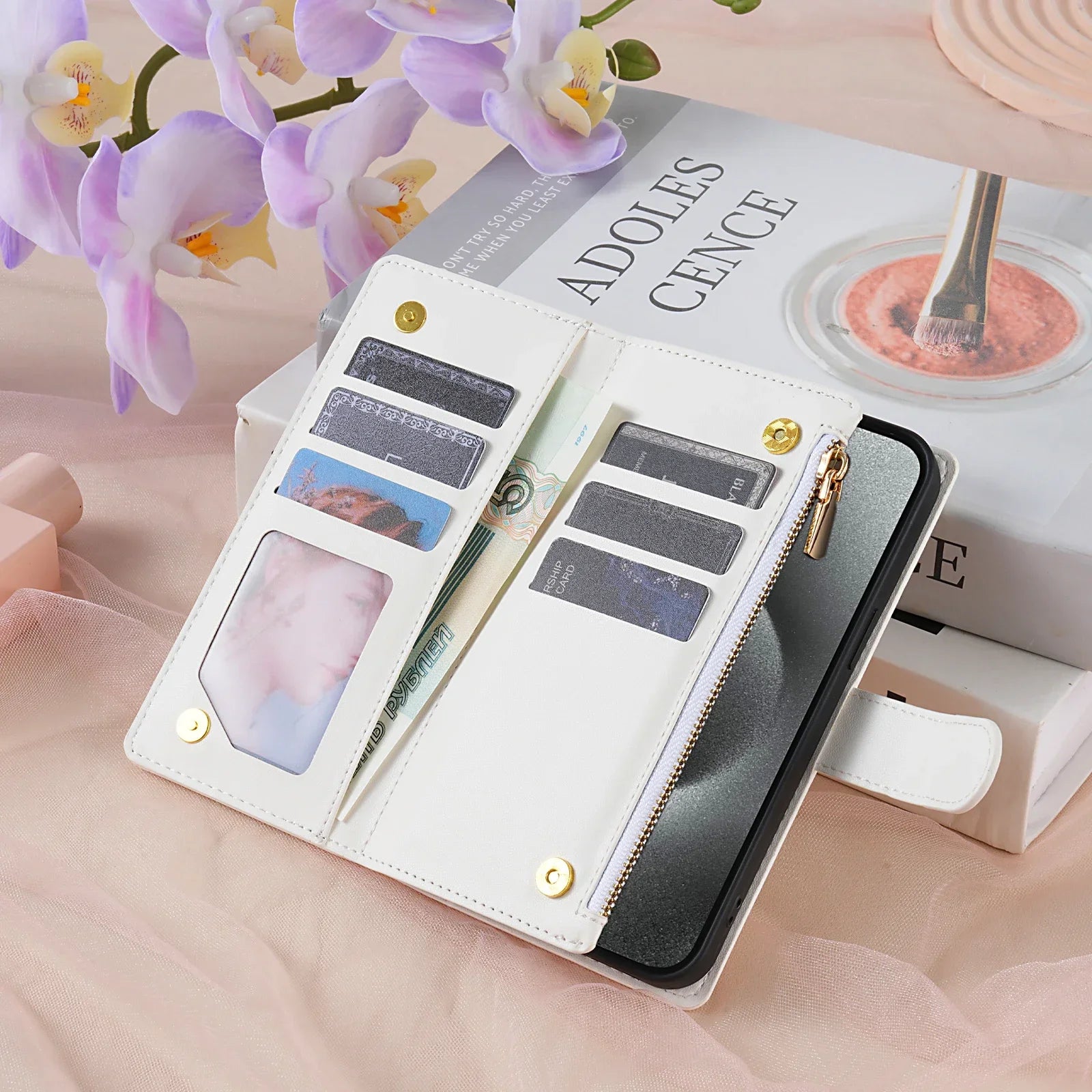 Samsung Galaxy Crossbody Leather Case with Zipper Wallet & Card Holder