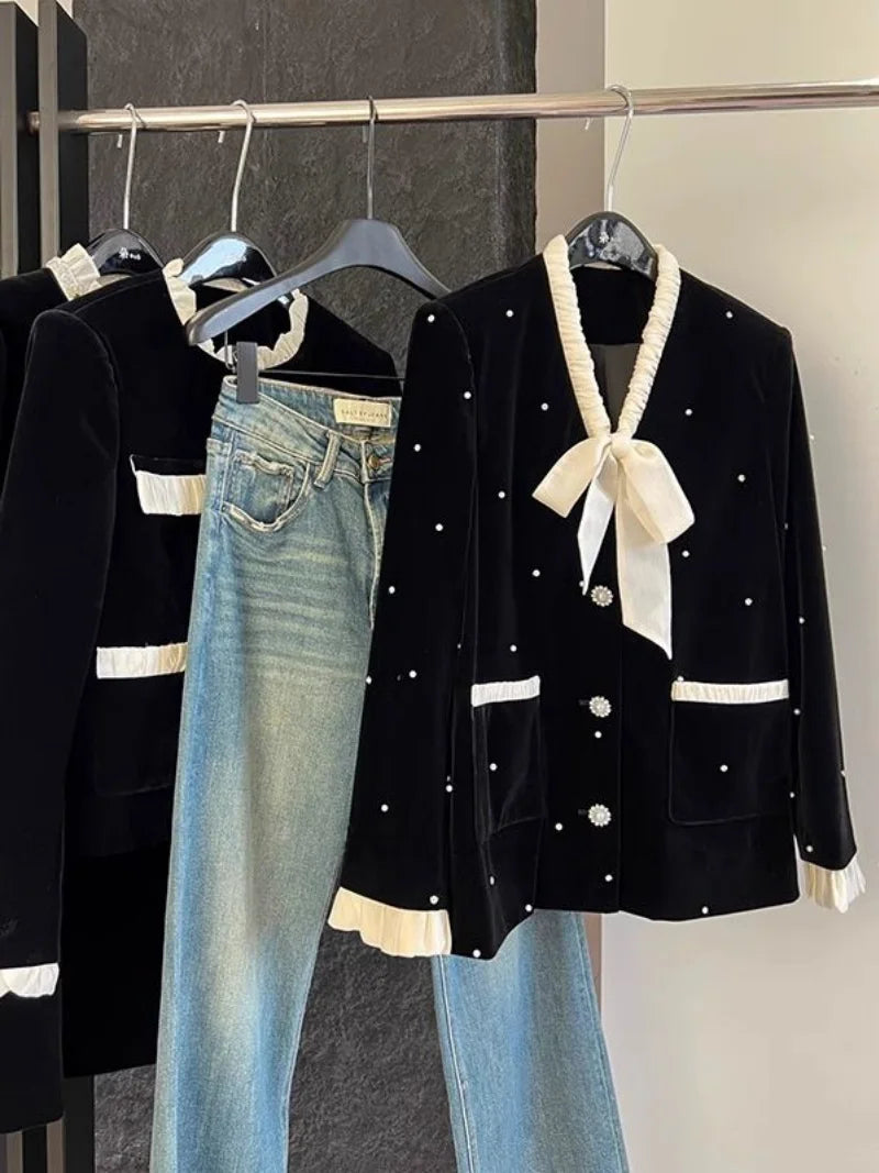 Elevated Pearl Beading Velvet Jacket
