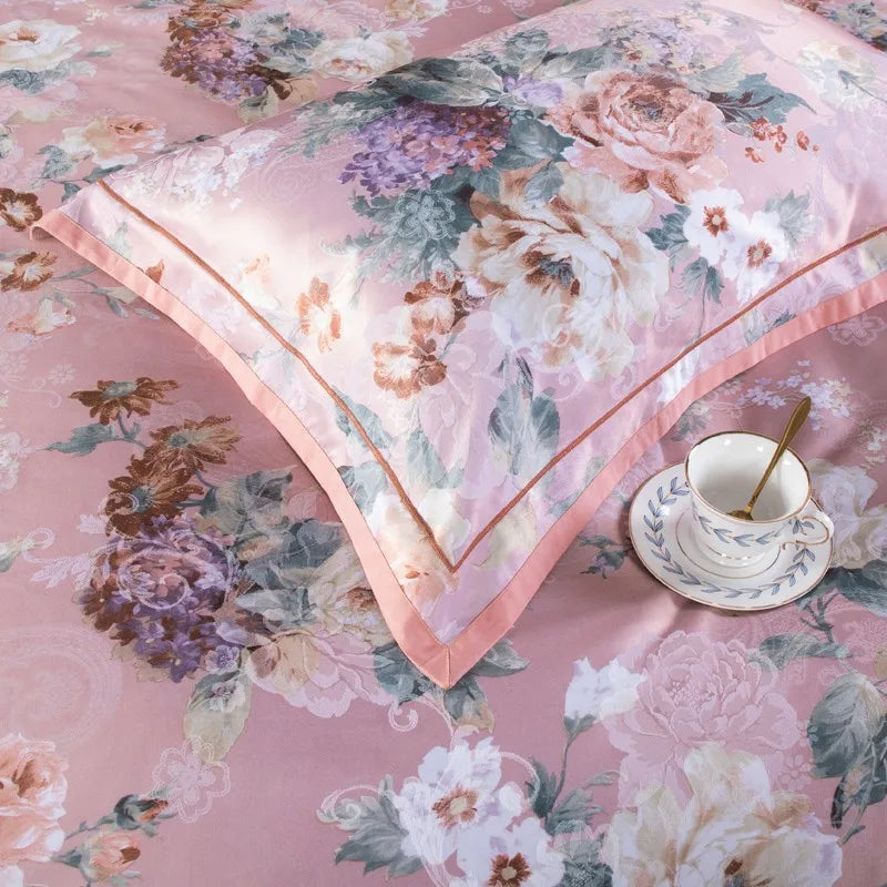  Vintage Chic Blooming Flowers Jacquard Bedding Set