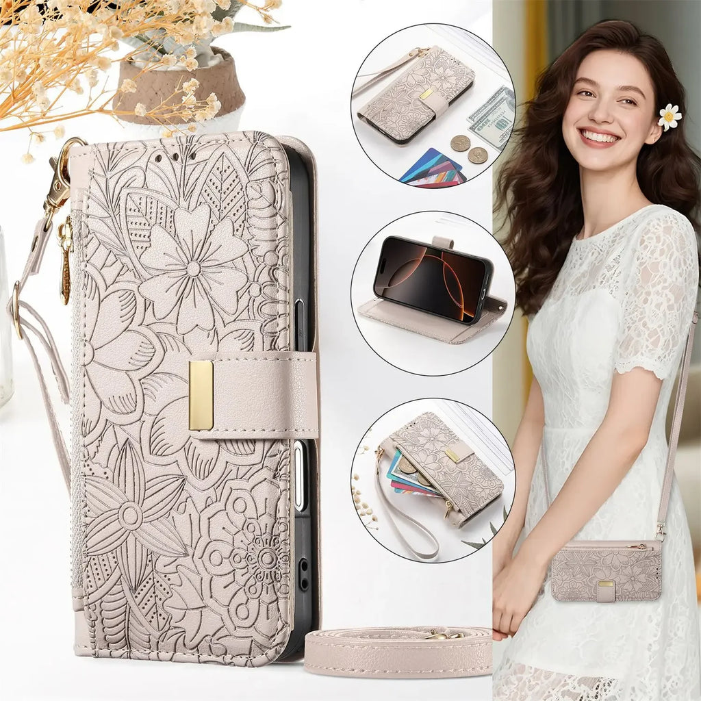 Leather Zipper Wallet Crossbody iPhone Case