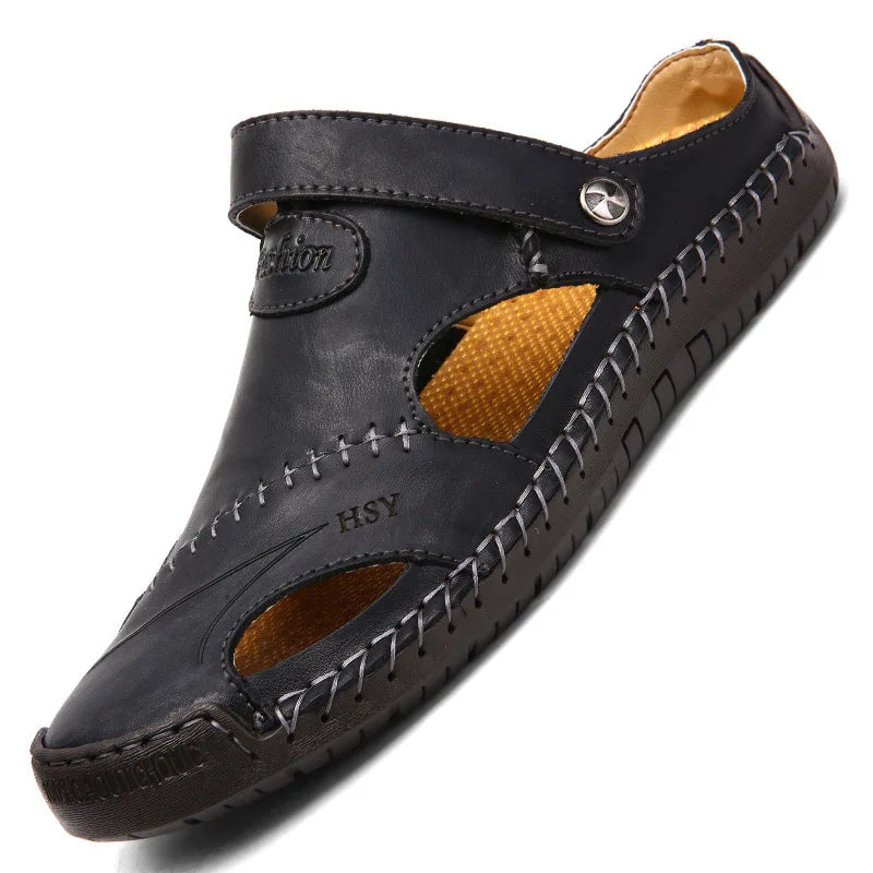Men’s Premium Leather Sandals – Breathable Slip-On